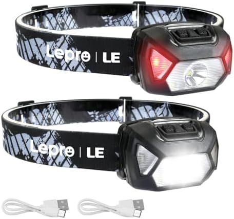 Lepro Rechargeable LED Headlamp Bright Waterproof Headlight 2 Pack - Black