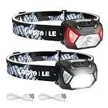 Lepro Torcia Frontale Ricaricabile USB, Lampada Frontale LED 2000lux Luce Bianca, 6 Modalità di Luce, D500 Torcia da Testa IPX4 Impermeabile per Campeggio, Corsa, Jogging, Trekking, Pesca - 2pcs