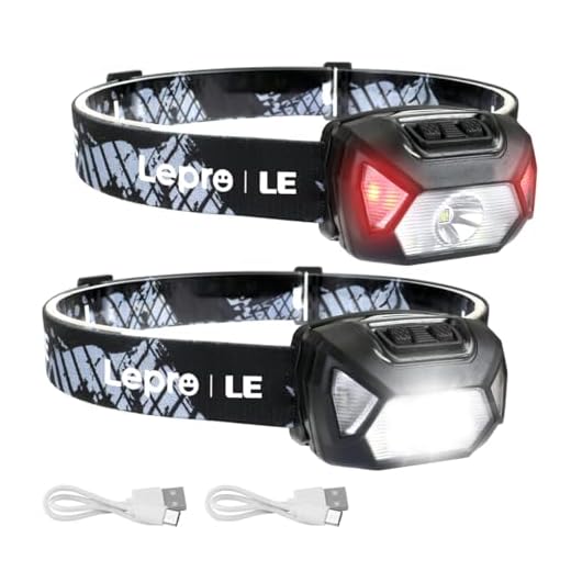 LE Headlamp Rechargeable Super Bright, LED Head Lamp with 6 Modes for Camping & Hiking Gear Essentials, IPX4 Waterproof High Lumen Headlight Flashlights with Adjustable Headband,USB Cable Included