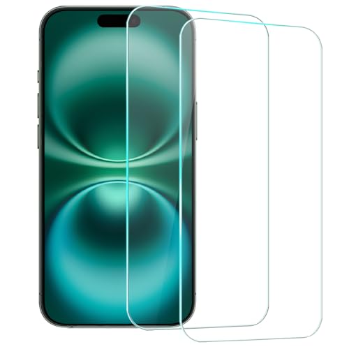 TENOC Screen Protector for iPhone 16, 2 Pack Clear 9H Tempered Glass Film Cover Sensor Protection Case Friendly for 6.1 inch