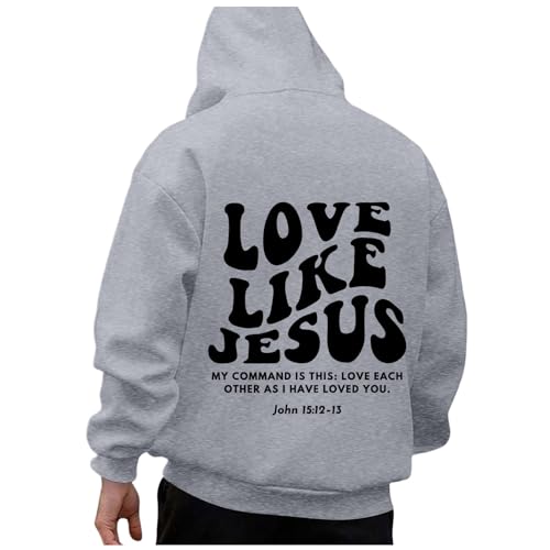 Hoodies for Men Love Like Jesus Printed Bible Verse Religious Pullover Hoodies Drawstring Pullover Tops