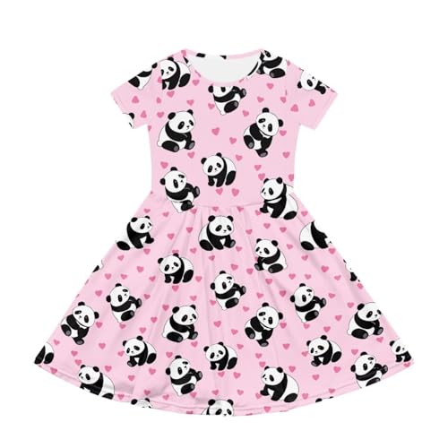 Image of Girls Dress with Pockets Basic Short Sleeve High Waist Swing Skater Dress School Party Dress for Kids