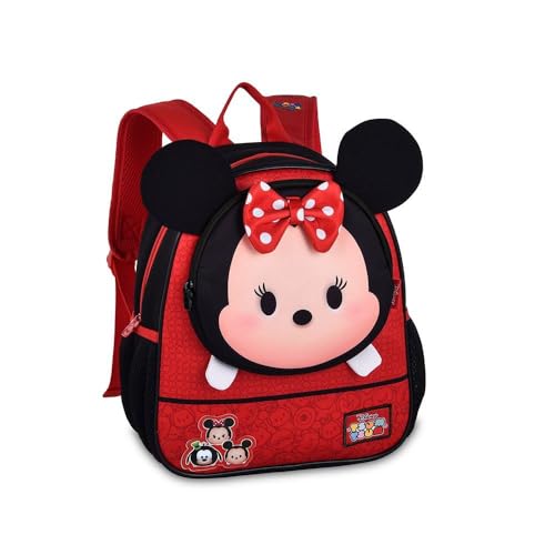 Mochila Escolar Infantil Minnie com Orelhinhas 3D, Vermelha, Poliéster, 33x28x10cm, 9 Litros, Bolsos Laterais