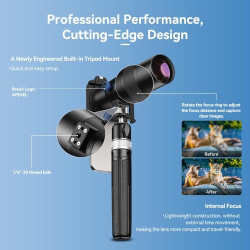 Image of APEXEL 30X Telephoto Lens with Tripod - Professional Telephoto Camera Lens for iPhone, Samsung, Pixel, and More