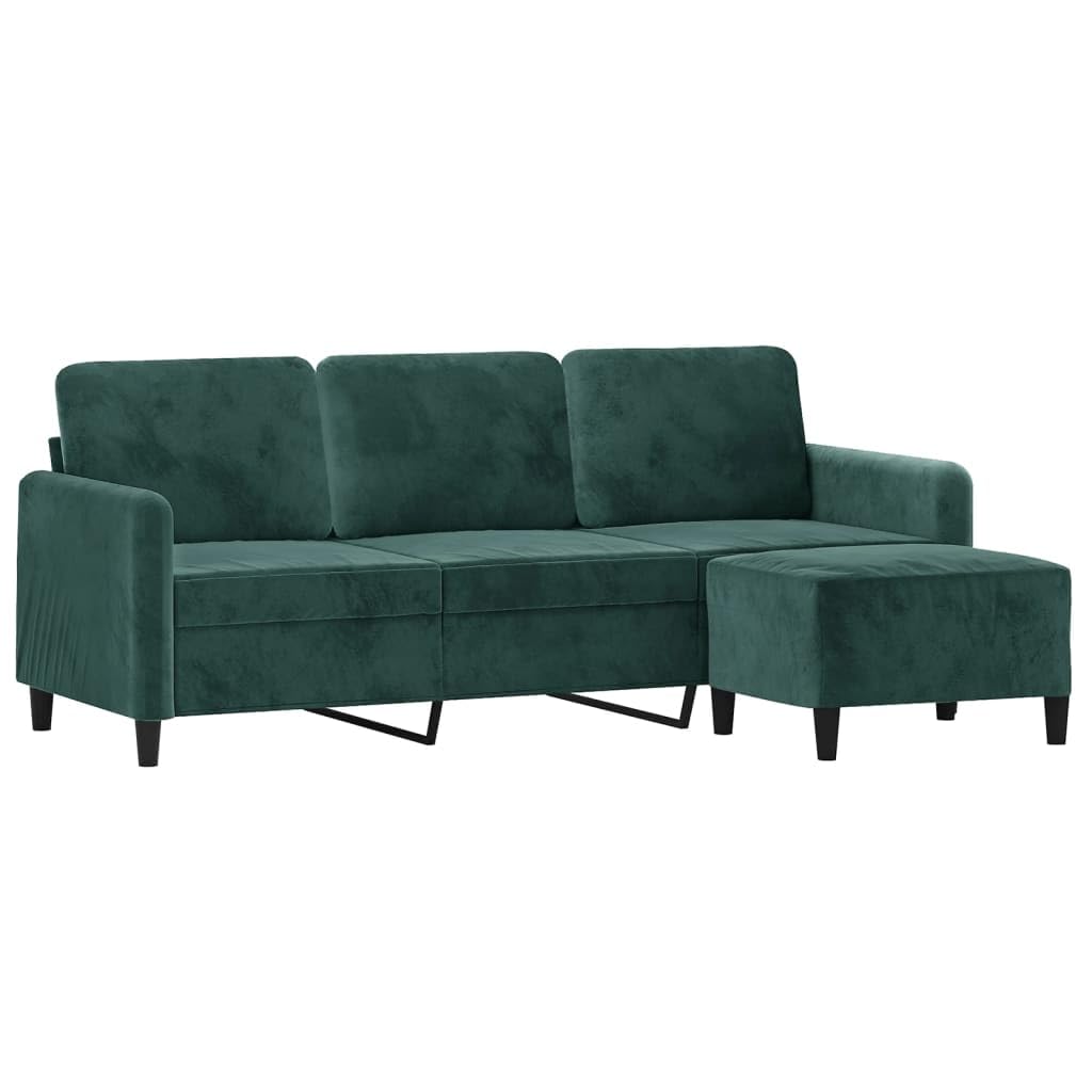 Générique Divano a 3 posti in velluto verde scuro con poggiapiedi 180 cm, moderno con pouf, struttura in compensato e metallo, comodo per soggiorno