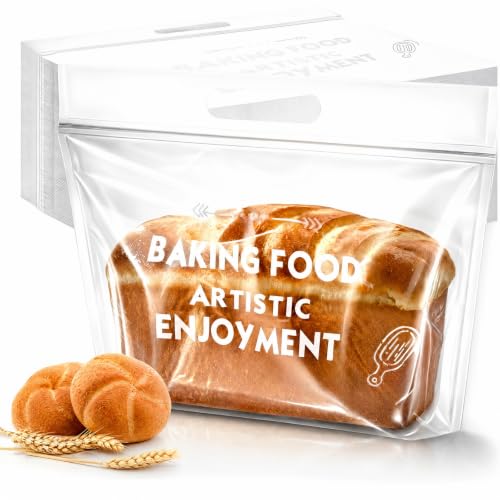 ELFULLY 100 Pack Plastic Bread Bags, Clear Sourdough Bread Bags, Large Homemade Bread Loaf Bags, Reusable Bakery Bag with Handle, Airtight Sealing Zipper Bag for Bagels Cookies, 12.6" x 10.2" x 4.3"