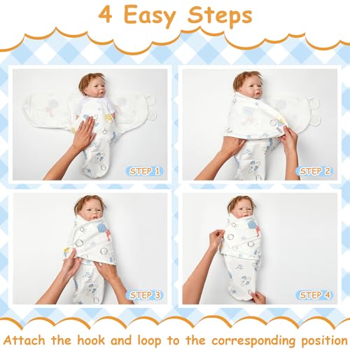 Image of Ramede 6 Pack Swaddle Blanket with Hats Swaddle Outfit for 0-3 Months Newborn Sacks Soft Cotton Wearable for Girl and Boy(Bear,Blue)