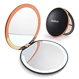 Kostlich Travel Makeup Mirror with Lights, 1x/7x Magnifying Compact Mirror 4.7 Inch, Folding, Rechar