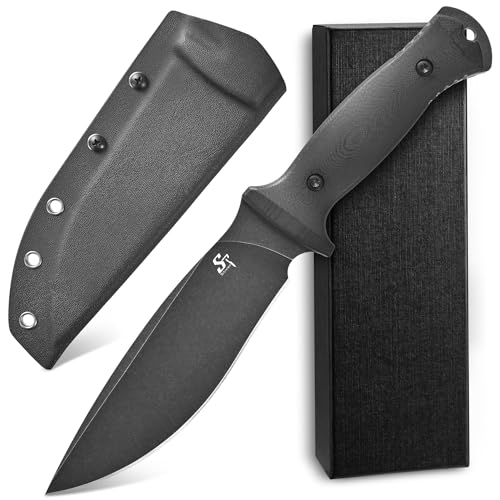 Sitivien ST38 Fixed Blade Knife Black Stonewashed AEB-L Steel Blade G10 Handle Full Tang Knife with Sheath for Outdoor Camping Hiking Working Survival (Black)