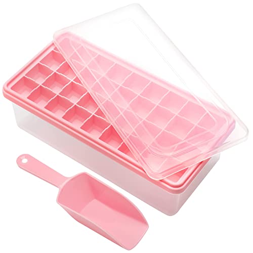 Food-Grade Silicone Ice Cube Tray with Lid and Storage Bin for Freezer, Easy-Release 36 Small Nugget Ice Tray with Spill-Proof Cover&Bucket, Flexible Ice Cube Molds with Ice Container, Scoop Cover