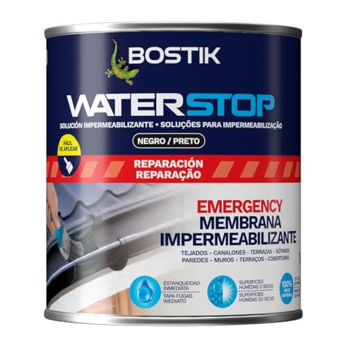 BOSTIK Waterstop Impermeabilizante de Reparación Negro - Estanqueidad Inmediata, Superficies Húmedas o Secas, sin Imprimación, Multimaterial, Fácil de Aplicar, Interior y Exterior, Bote 1 kg
