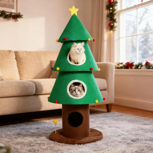 Torre para gatos con 3 casas tema Navidad 59 in miniatura 7