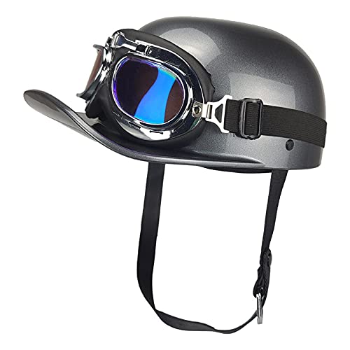 SDKUing German Styled Motorcycle Half Helmet Summer Open-Face Scooter Moped Helmets Vintage Skull Cap DOT Certified for Men and Women Scooter Moped Baseball Cap Helmet,54-62cm