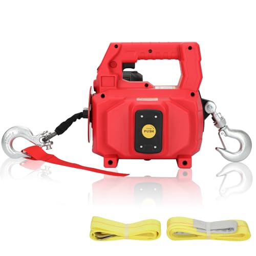Lonsge 1000LB Battery Power Winch 40FT Synthetic Rope, Compatible with Milwaukee Battery(Greater Than 18V 4.0ah),Portable Battery Winch with Remote,for Lifting (Red,Battery not Included)