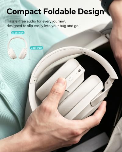 Active Noise Cancelling Headphones 120H Playtime Comfort Over-Ear Bluetooth Wireless Headphone with Multipoint Connection Transparency Mode Clear Calls For Work Travel Commute Daily Focus Almond White - Image 8