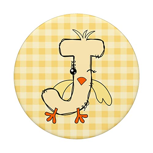 Easter Yellow Gingham Chick Initial J Letter Name Plaid Egg PopSockets Swappable PopGrip, Black - Image 3