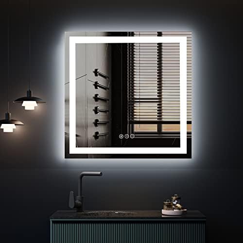 ODDSAN 36x36 Square LED Mirror for Bathroom, Dimmable Illuminated Mirror for Wall, Vanity Mirror with Lights, Anti-Fog (Backlit and Front Lighted)