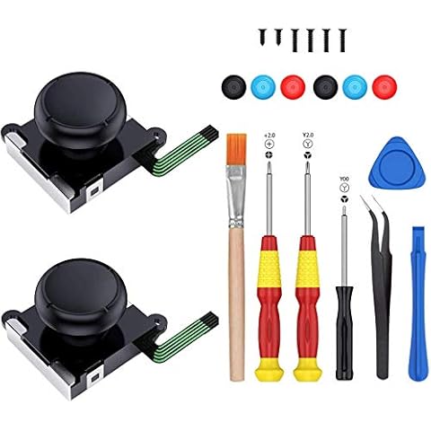 2-Pack 3D Joycon Joystick Replacement,ABLEWE Analog Thumb Stick JoyCon Repair Kit Compatible with NS, Include Tri-Wing, Cross Screwdriver, Pry Tools + 6 Thumbstick Caps+1 Brush Cover