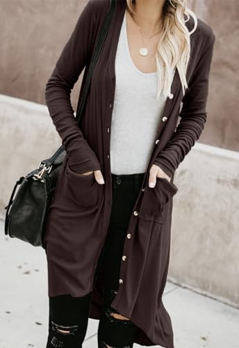 Image of Alaster Queen Women's Open Front Cardigan Button Down High Low Hem Knitted Cardigan Outwear with Pockets