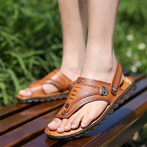 Flip Flops Mens Sandals Slippers Genuine Leather Beach Shoes Men's Trend Soft Casual Men's Non-Slip Two Uses Sandals(41)3