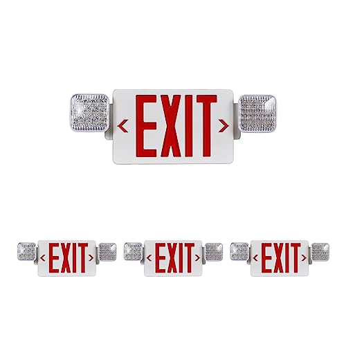 CM MZY Red Exit Sign with Emergency Light, Two Adjustable Square Head,Exit Sign with Battery Backup,Exit Signs Combo for Business,US Standards,UL Certified,120V/277V AC,4 Pack