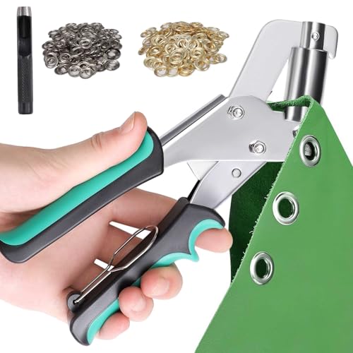 Eyelet Punch Kit with 500pcs Eyelets, Heavy Duty Grommet Tool Kit for Tarps, Fabrics, Leather, Awnings, Handheld Eyelet Setting Tool DIY Repair, Hole Punch Pliers Set