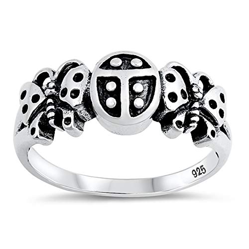 CloseoutWarehouse 925 Sterling Silver Ladybug and Butterfly Ring