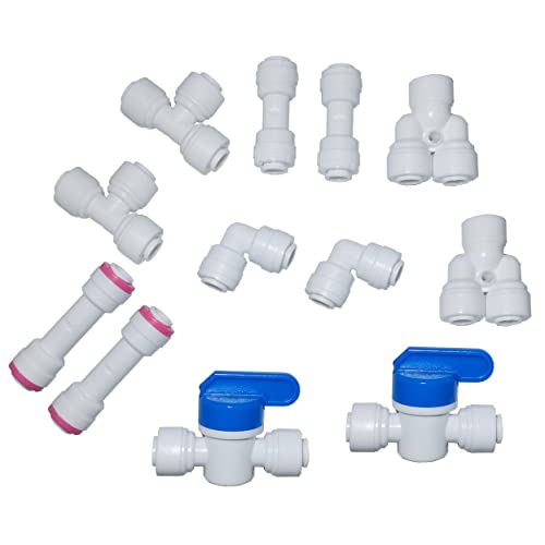 Malida Water Purifier Quick Push To Connect, Ro Water Filter Fittings 1/4 Inch Tubing Quick Connect ,Ball Valve, Check Valve,Tee Set Of 12 (Connector Set Of 12) #TOP9