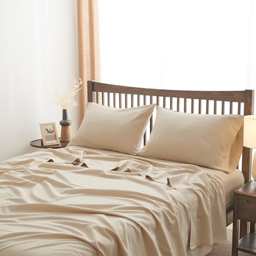 Simple&Opulence Belgian Linen Sheet Set Solid Color - 3 Pieces (1 Flat Sheet, 1 Fitted Sheet & 1 Pillowcase) Natural Flax Cotton Blend Soft Breathable Farmhouse Bedding - Twin Size, Linen/Beige by Simple&Opulence - Image 8