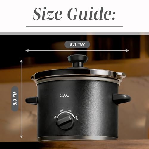 Image of COOK WITH COLOR 2QT Mini Electric Round Slow Cooker - Adjustable Settings, Removable Stoneware Pot, Tempered Glass Lid, Dishwasher Safe, Cool-Touch Side Handles, Black