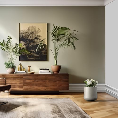 Image of Kante Accent Round Curved Weathered Concrete Planter 13 inch Dia, Outdoor | Rubber Plug for Indoor, Drainage for Garden, All-Weather Cement Flower Pot, Handcrafted, Anti-Frost & UV, Modern Home Decor
