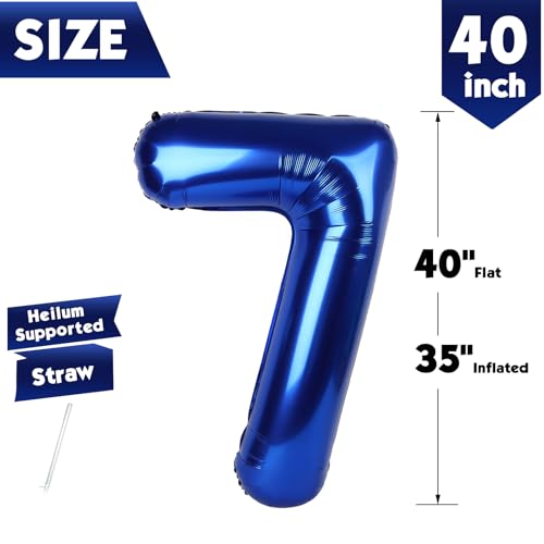 Image of 40 Inch Night Blue Number 7 Balloon, 7th Blue Birthday Party Decorations | 40 Inch Night Blue inflatable foil number balloons, large birthday decorations for 7th birthday