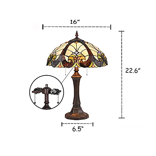 Cotoss Tiffany Table Lamp 16\" Wide Handmade Stained Glass Lamp Shade 2 Light Victorian Style Vintage Table Lamp for Living Room Bedroom - Thumbnail 2