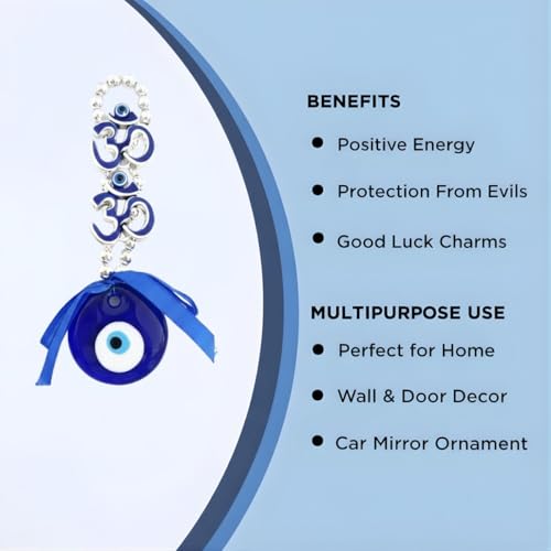Image of Evil Eye Om Wall Hanging Decoration for Protection & Positivity | Nazar Battu for Home Entrance | Aesthetic Home Decor & Gift Item | Car Dashboard Accessories