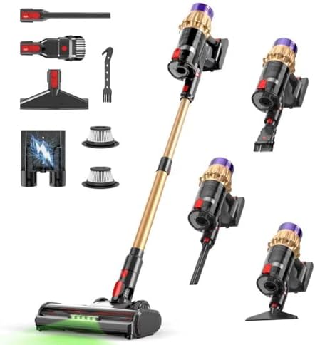 Cordless Vacuum Cleaner, 580W 50Kpa 65Mins, Vacuum Cleaners for Home, Stick Vacuum with Anti-Tangle Brush, Wall Mount Charge, Rechargeable Cordless Vacuum for All Floor/Sofa/Pet Hair/All Floor
