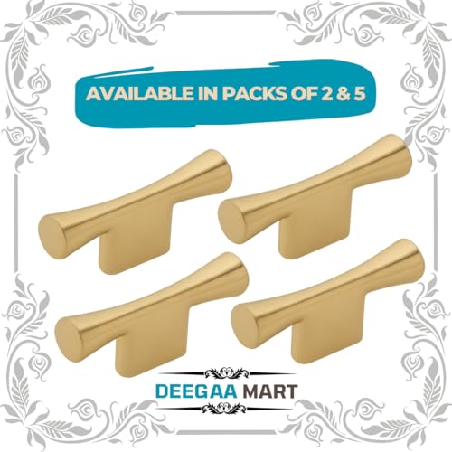 Image of Twin Hole Zinc Alloy Drawer Pulls, Gold Color Handles for Drawers, Cabinets, Wardrobes, and Kitchen Doors - Decorative Furniture Hardware (Qty:2, T Handle)