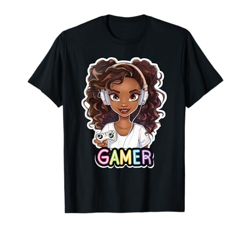 Black Girl Gamer Anime Melanin Sista Girl Afro Magic T-Shirt