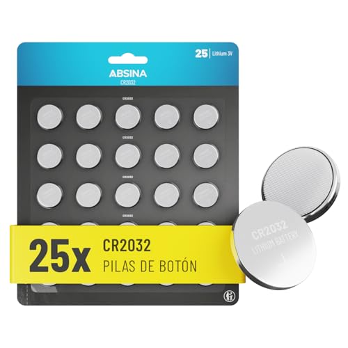ABSINA 25x Pila CR2032 3V - Pilas 2032 Boton a Prueba de Fugas y duraderas - Pila 2032 Boton para Mando Coche y Mucho más - Piles CR2032, 2032 bateria, Pila Boton CR2032, CR2032 3V Lithium
