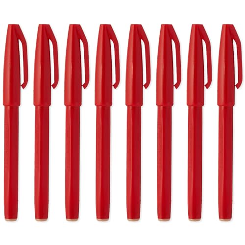 Image of Pentel Original Sign Pen S520 Fibre Tip Marker Pens Colour Fineliner - 2mm Nib 1mm Line Width - Pack of 8 (Red)