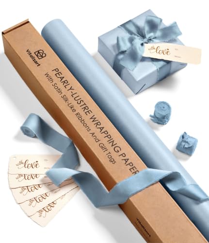 Vitalizart Dusty Blue Wrapping Paper Set 30" Pearly-Lustre Ribbons & Tags