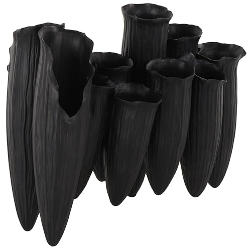 Image of Deco 79 Ceramic Abstract Decorative Vase Floral Inspired 10 Openings Centerpiece Vase with Linear Grooves, Flower Vase for Home Decoration 13 inch x 5 inch x 11 inch, Black