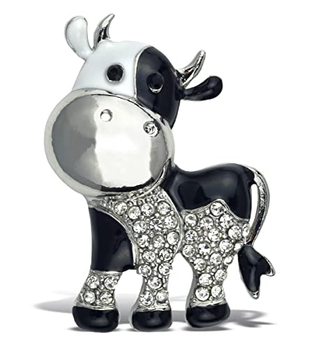 Imán decorativo de vaca brillante con cristales de plata miniatura 1