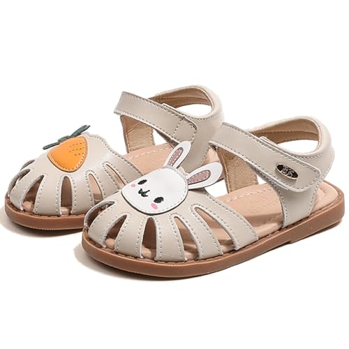 Image of WUIWUIYU Toddlers Little Girls T-Strap Hook&Loop Dress Strawberry Summer Shoes Closed Toe Carrot Sandals