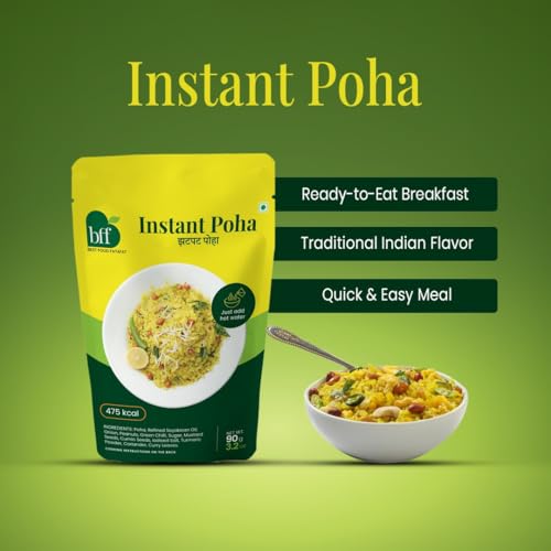 Image of Instant Poha - Pack of 5 (90g Each) | Ready to Eat Indian Breakfast Mix | Just Add Hot Water | No Added Preservatives | Portable Pack for Travel, Office, or Home | Simple & Easy Meal Solution