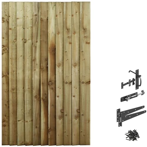 Bespoke Custom Made To Measure UPTO HEIGHT: 6ft (180cm High) Feather Edge Semi-Braced Flat Top Pathway Garden Pedestrian Gate [Width Between 90CM to 105CM With Suffolk Latch Hinge Pack