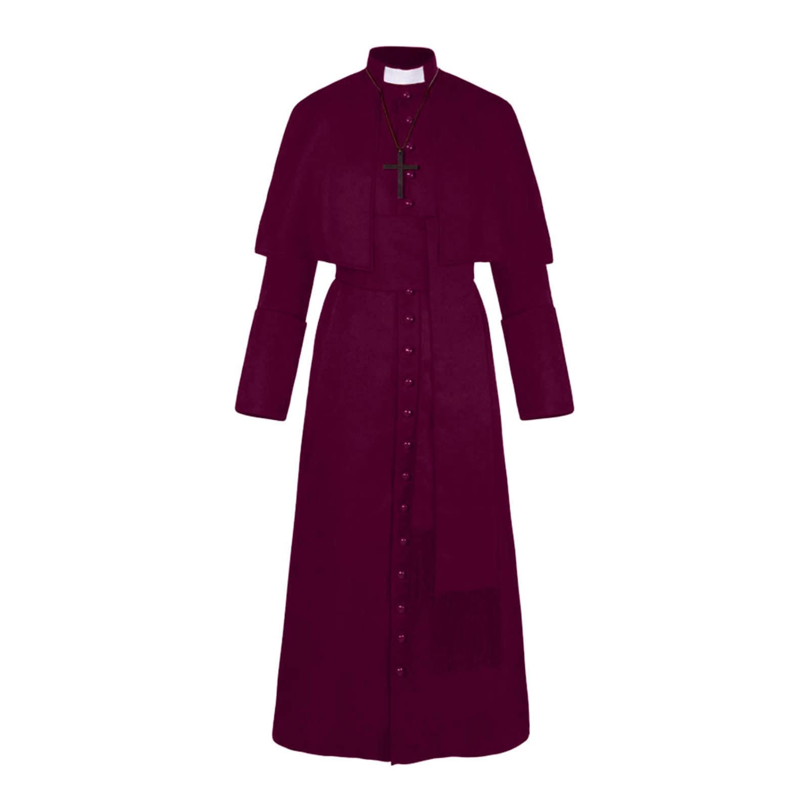 Halloween Priest Costume With Cross Necklace Unisex Men Women Solid Long Father Vicar Fancy Dress Outwear Medieval Priest Cosplay Costumes Halloween Party Props