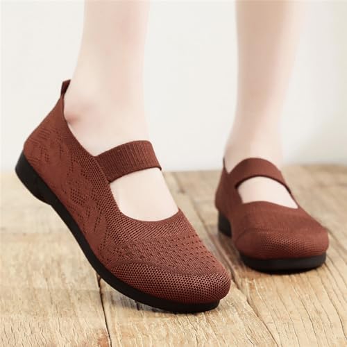 Women Mary Jane Flat Shoes Slip on Washable Knit Casual Flat𝐬 Wide Toe Box Comofortable Ballet Flat with Adjustable Straps3