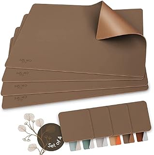 sølmo I Designer Place Mat Made of PU Leather, 44 x 32 cm, Heat-Resistant, Two-Tone, Wipe-Clean, Leather Place Mat, Children's Brown (Brown/Gold)