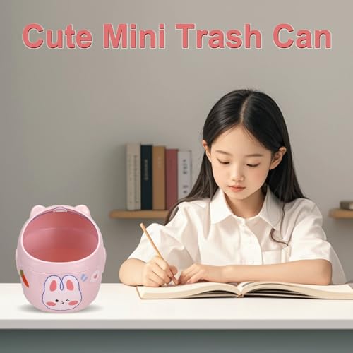 Mini bote de basura con tapa, pequeño para escritorio, rosado miniatura 4