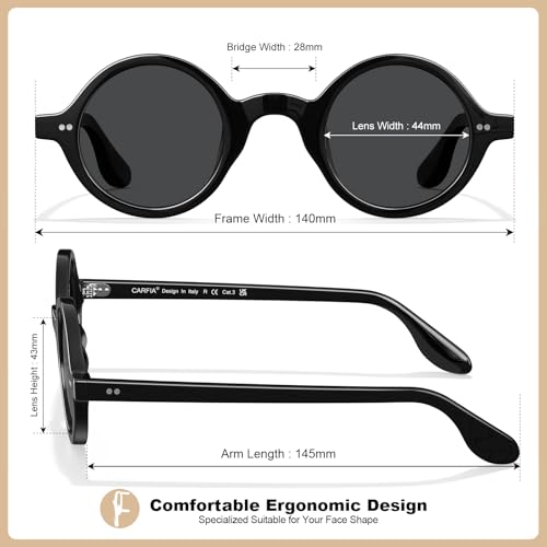 Image of CARFIA Retro Acetate Small Face Polarized Sunglasses for Men Cool Classic Round Sun Glasses CA2501
